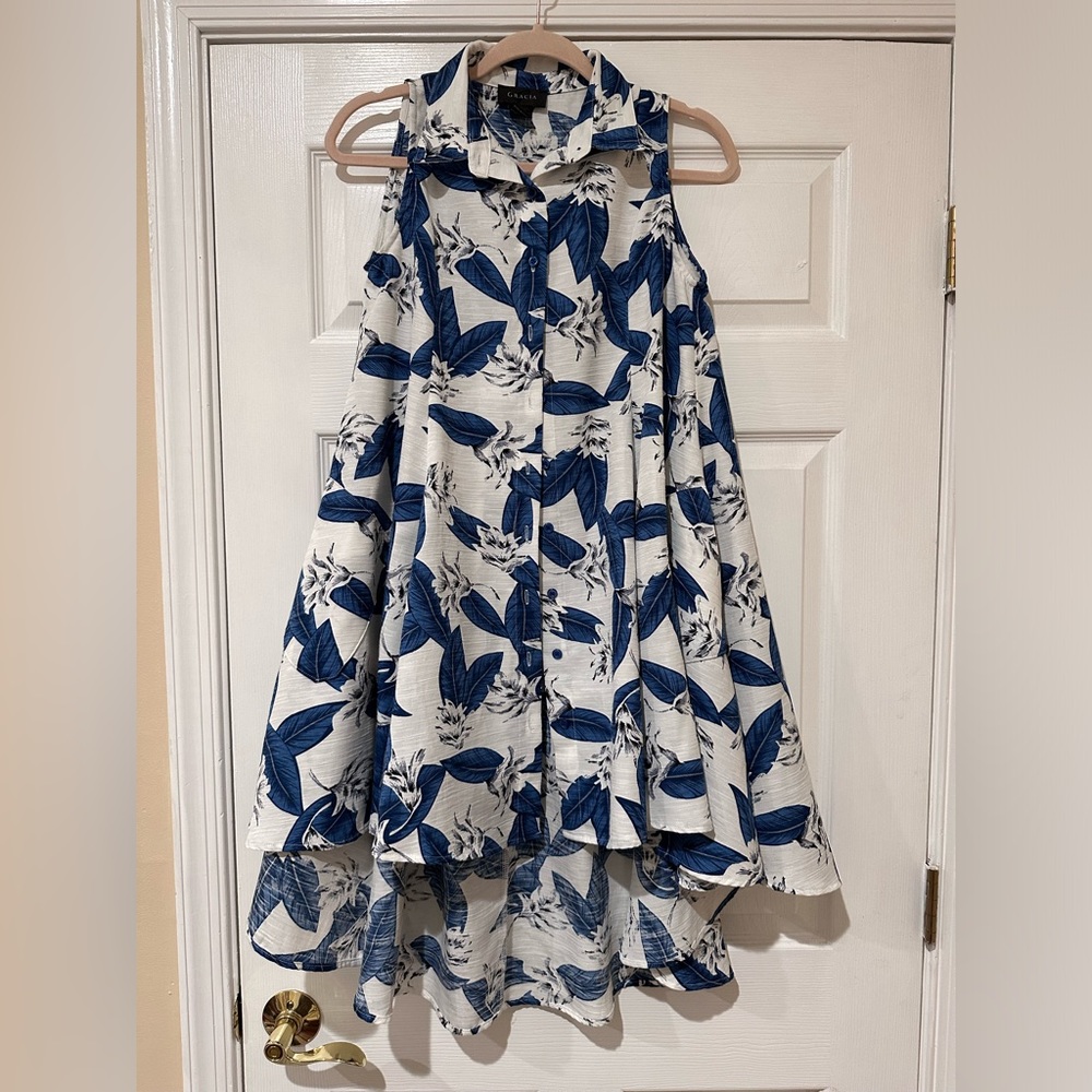 High-Low Blue Leaf vest